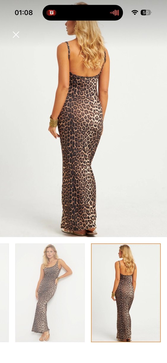 Kahverengi Leopar Desenli Uzun Askılı Elbise - Görsel 2