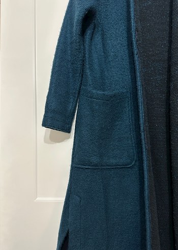 Mavi Uzun Örgü Kadın Kaban astarsız - Görsel 2