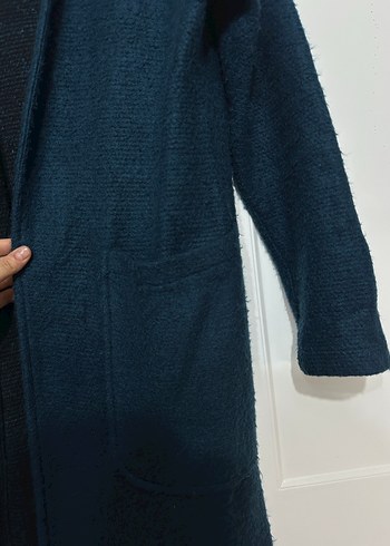 Mavi Uzun Örgü Kadın Kaban astarsız - Görsel 4