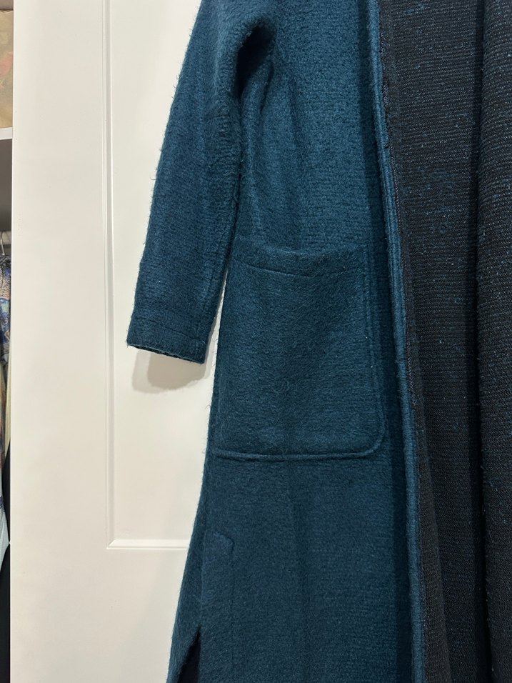 Mavi Uzun Örgü Kadın Kaban astarsız - Görsel 2