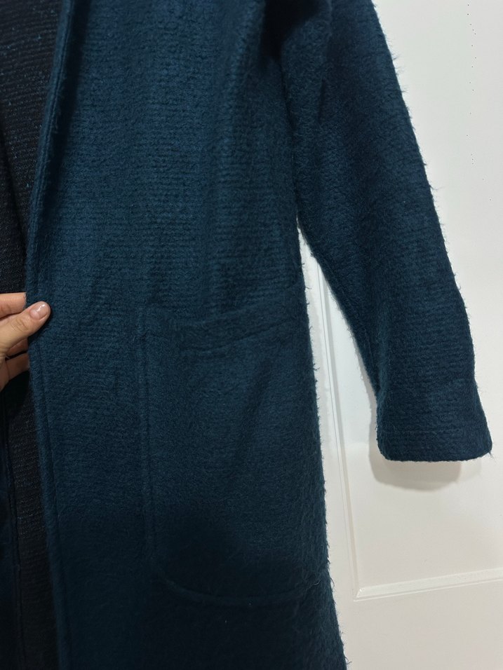 Mavi Uzun Örgü Kadın Kaban astarsız - Görsel 4