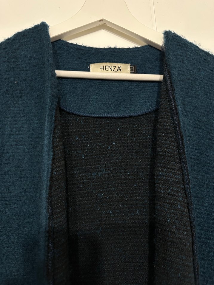 Mavi Uzun Örgü Kadın Kaban astarsız - Görsel 3