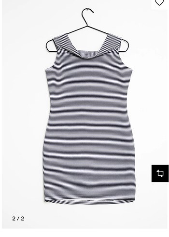 Gri Çizgili Kolsuz Mini Elbise - Görsel 2