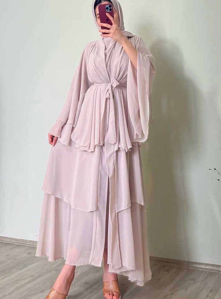 Üç katlı şifon abaya - Görsel 3