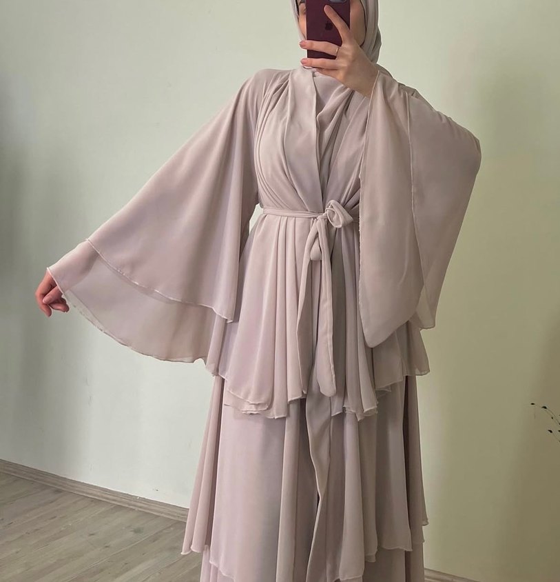 Üç katlı şifon abaya - Görsel 2