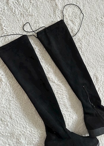 Siyah Süet Dizüstü Fermuarlı Çizme - Görsel 2