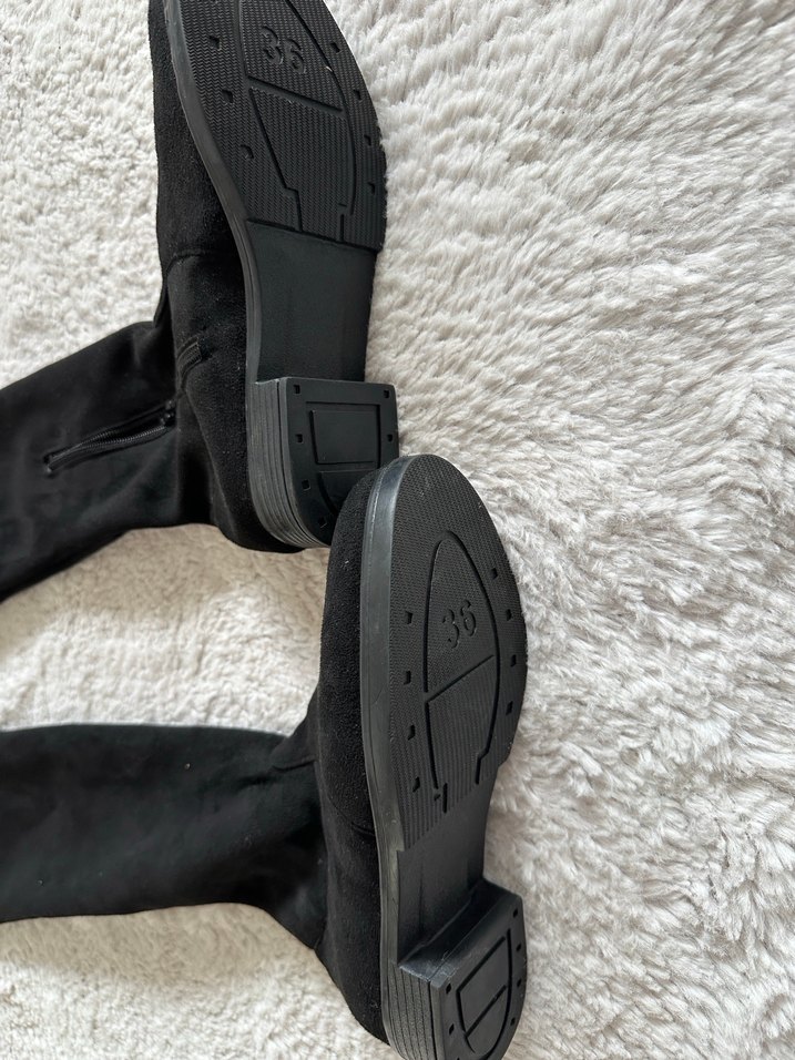 Siyah Süet Dizüstü Fermuarlı Çizme - Görsel 5