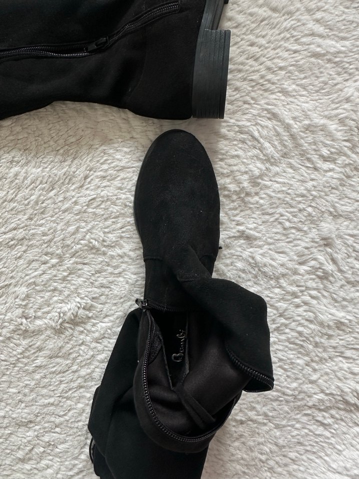 Siyah Süet Dizüstü Fermuarlı Çizme - Görsel 4