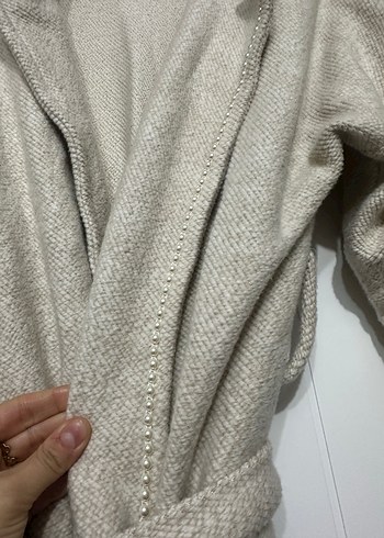 Bej incili astarsız kaban - Görsel 4