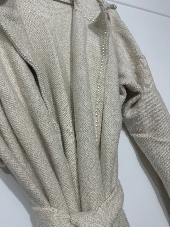 Bej incili astarsız kaban - Görsel 3