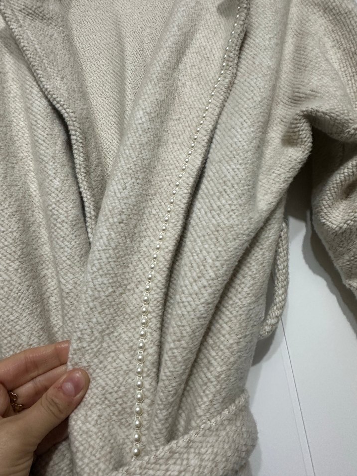 Bej incili astarsız kaban - Görsel 4