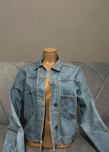 m Beden Düğmeli Mavi Kadın Denim Ceket