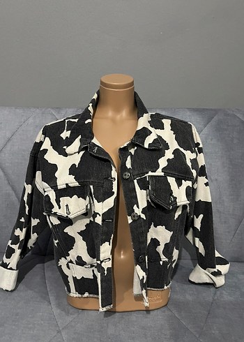 Düğmeli Siyah Beyaz Batik Denim Ceket