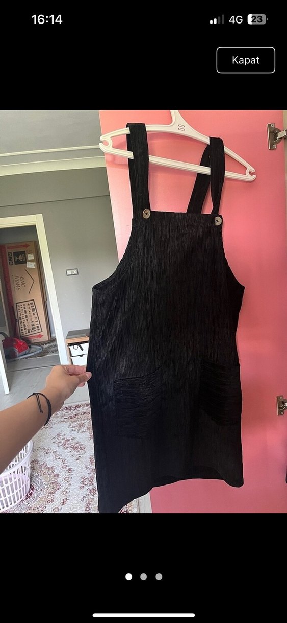 Kadın Siyah Piliseli Kısa Askılı Elbise - Görsel 2
