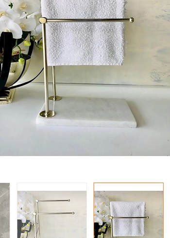 Mermer Tabanlı Metal Havlu Askısı - Görsel 3
