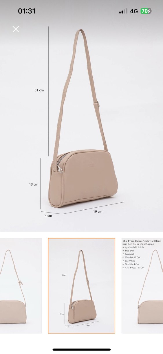 Bej Deri Kadın Çanta 120 cm Askılı - Görsel 2