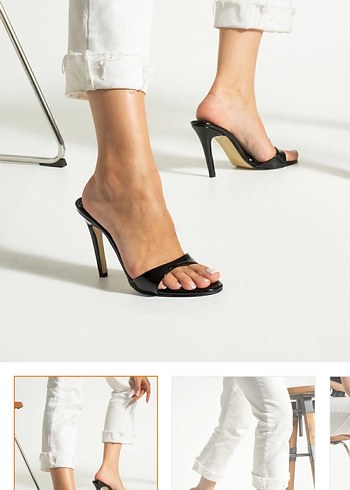 Siyah Parlak Yılan Desenli Stiletto Terlik - Görsel 3