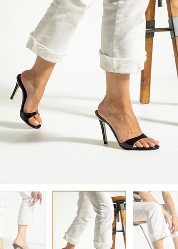 Siyah Parlak Yılan Desenli Stiletto Terlik - Görsel 2