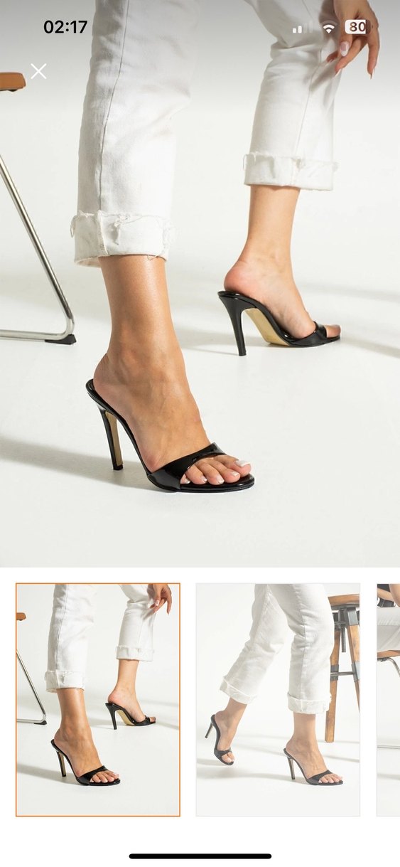 Siyah Parlak Yılan Desenli Stiletto Terlik - Görsel 3