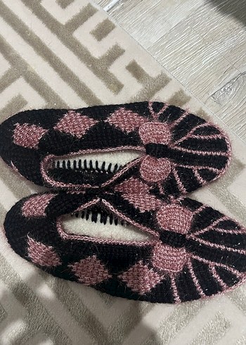 Pembe Nakışlı Örgü Kadın Terlik - Görsel 2