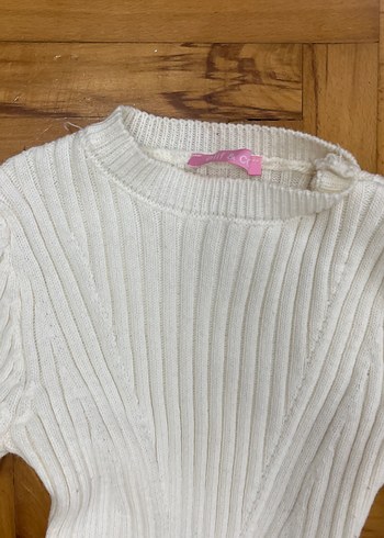 Beyaz Fitilli Uzun Kollu Triko Elbise - Görsel 3