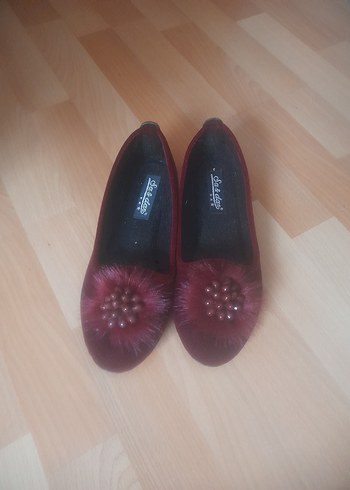 Bordo Kürklü Kadın Topuklu Babet - Görsel 3