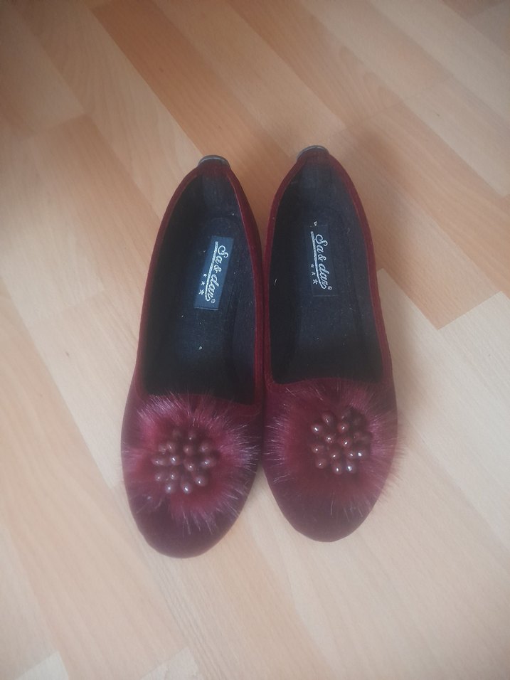 Bordo Kürklü Kadın Topuklu Babet - Görsel 2