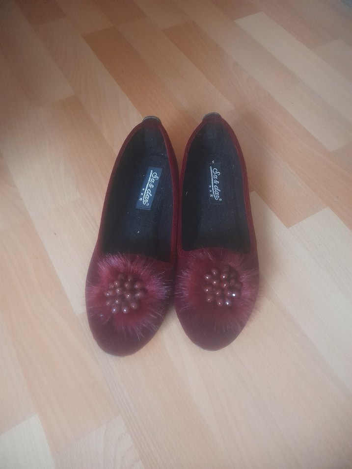 Bordo Kürklü Kadın Topuklu Babet - Görsel 3