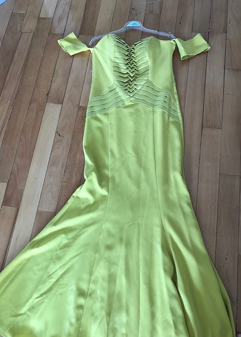 Sarı Drapeli Uzun Abiye Elbise - Görsel 4