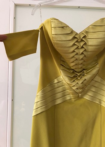 Sarı Drapeli Uzun Abiye Elbise - Görsel 2