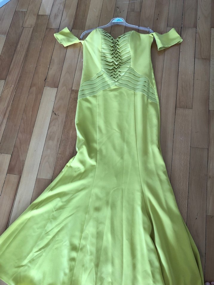 Sarı Drapeli Uzun Abiye Elbise - Görsel 4