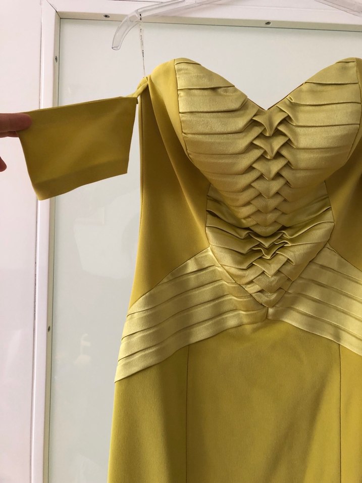 Sarı Drapeli Uzun Abiye Elbise - Görsel 2
