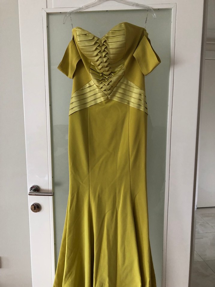 Sarı Drapeli Uzun Abiye Elbise - Görsel 3