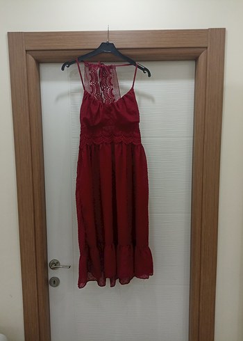 Bordo İşlemeli Dantelli Uzun Bohem Elbise