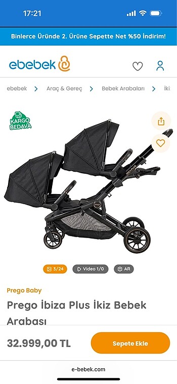 Prego İkiz bebek arabası