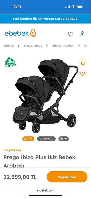 15-36 kg Beden Prego İkiz bebek arabası