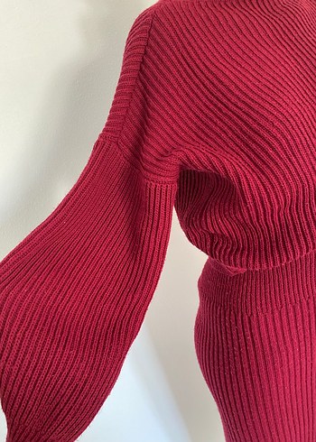 Bordo Yüksek Yakalı Uzun Triko Takım - Görsel 4