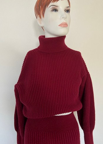 Bordo Yüksek Yakalı Uzun Triko Takım - Görsel 3