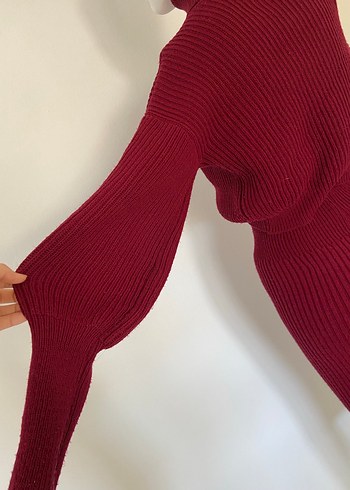 Bordo Yüksek Yakalı Uzun Triko Takım - Görsel 7