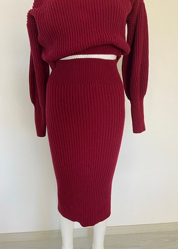 Bordo Yüksek Yakalı Uzun Triko Takım - Görsel 2