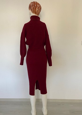 Bordo Yüksek Yakalı Uzun Triko Takım - Görsel 6
