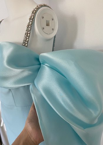 Turkuaz Drapeli Uzun Abiye Elbise - Görsel 7