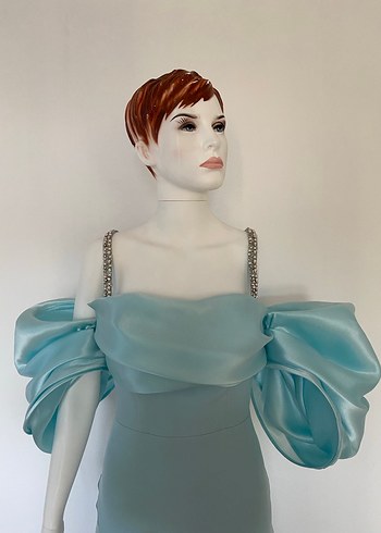 Turkuaz Drapeli Uzun Abiye Elbise - Görsel 5