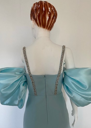 Turkuaz Drapeli Uzun Abiye Elbise - Görsel 9