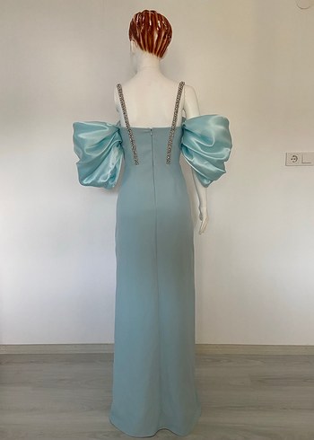 Turkuaz Drapeli Uzun Abiye Elbise - Görsel 6