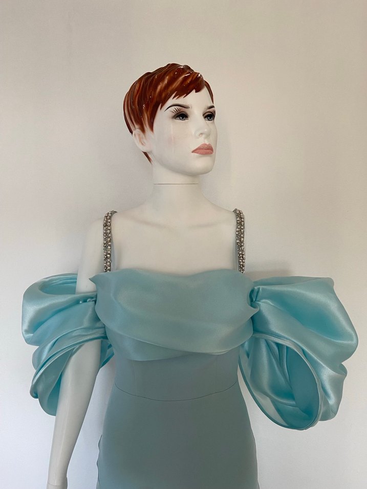 Turkuaz Drapeli Uzun Abiye Elbise - Görsel 5