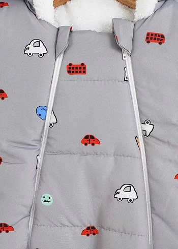 Gri Nakışlı Bebek Tulum, Kürklü Kapüşonlu - Görsel 3