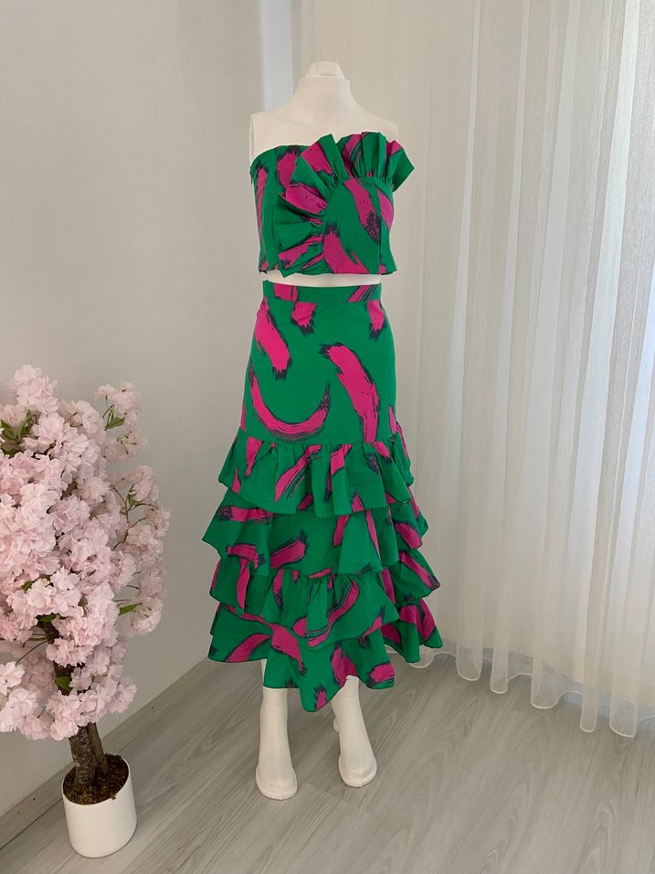 Kadın Çok Renkli Uzun Fırfırlı Takım - Görsel 5