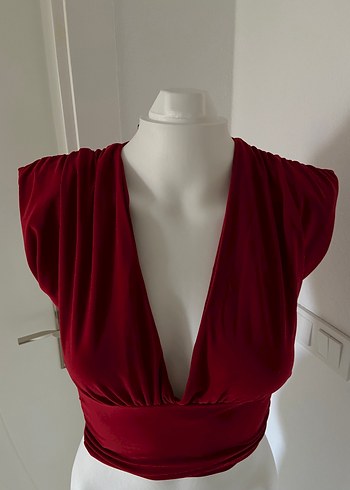 Vintage Love Kırmızı Drapeli V Yakalı Crop Top