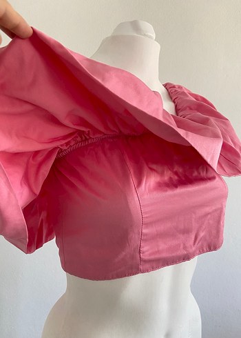 Pembe Fırfırlı Straplez Mini Bluz - Görsel 6